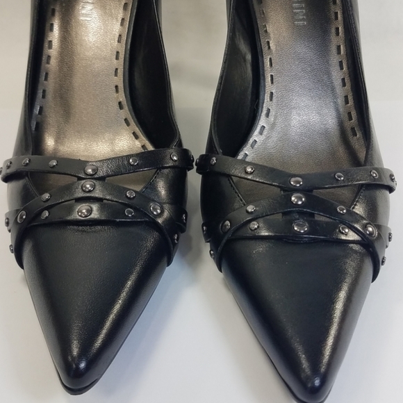 Gianni Bini Leather Pointed Toe Studded Strap Heel - Picture 2 of 6